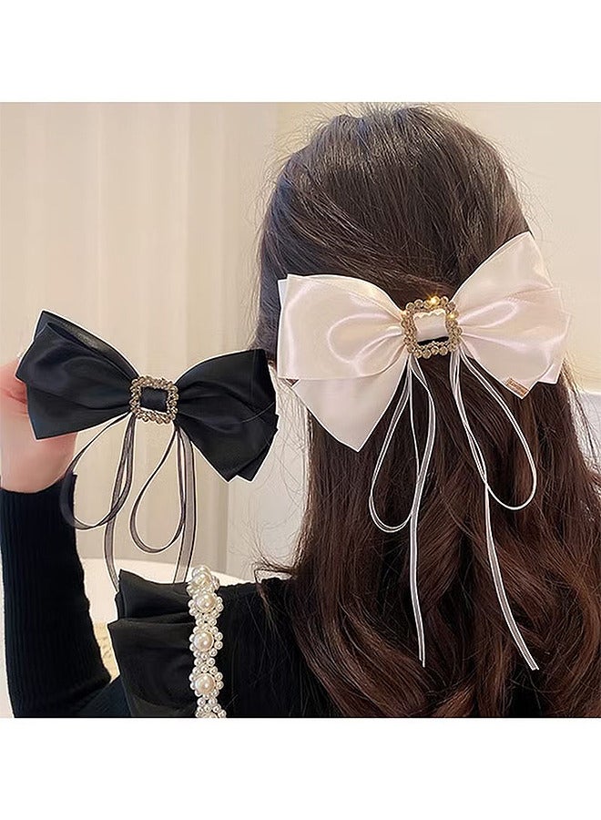 كبير القوس الشعر كليب حجر الراين الشعر باريت عقد قوي Bowknot الشعر كليب الشريط الطويل الشعر القوس خمر اكسسوارات الشعر للنساء الفتيات - Image 1