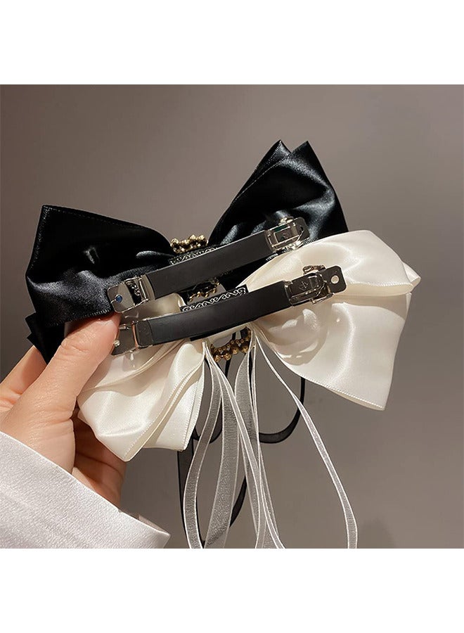 كبير القوس الشعر كليب حجر الراين الشعر باريت عقد قوي Bowknot الشعر كليب الشريط الطويل الشعر القوس خمر اكسسوارات الشعر للنساء الفتيات - Image 3