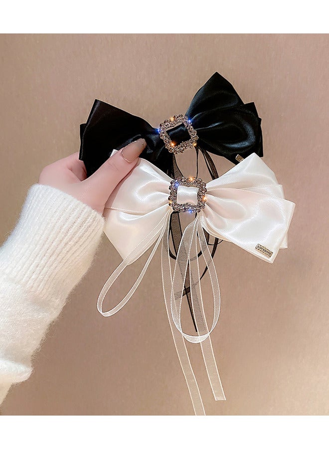 كبير القوس الشعر كليب حجر الراين الشعر باريت عقد قوي Bowknot الشعر كليب الشريط الطويل الشعر القوس خمر اكسسوارات الشعر للنساء الفتيات - Image 2