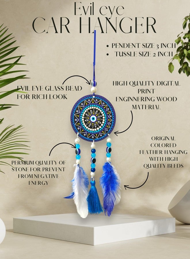 Jiyu Creation Designed Evil Eye Blue White Car Hanging | Nazar Battu Charm | Spiritual Protection Decor for Car & Home| Mandala Design (Blue Evil Eye) - Image 5