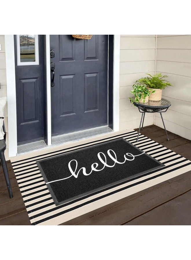 KILOCOCO Beige Striped Rug - 3'X5' Front Door Mat Outdoor, Welcome Mats Rugs Outdoor, Cotton Washable Front Porch Rug Layered Doormats for Patio Farmhouse Entryway Kitchen Laundry Room - Image 1