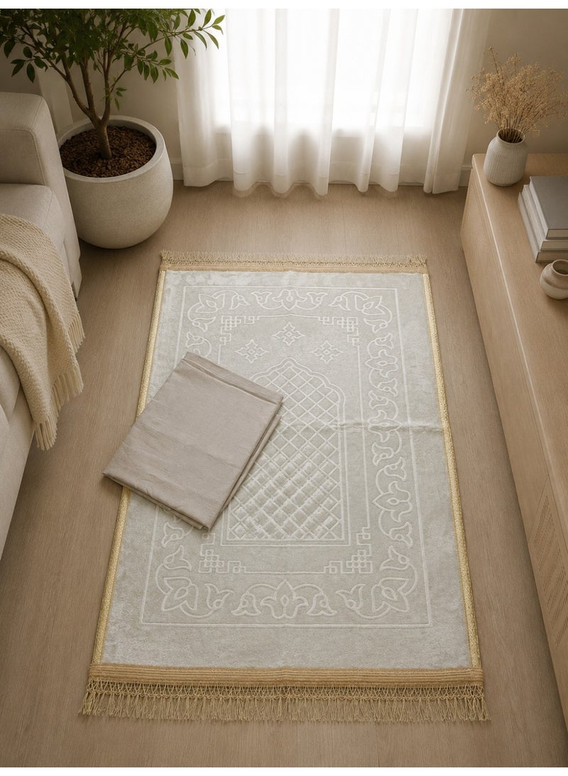 Luxury ceramic velvet prayer mat set with open prayer sheet – soft and comfortable – suitable for everyday use and gifts - Image 1