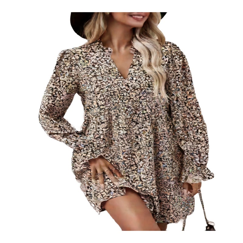 Fashion Printed Flared Long Dress with Bell Sleeves - Image 1