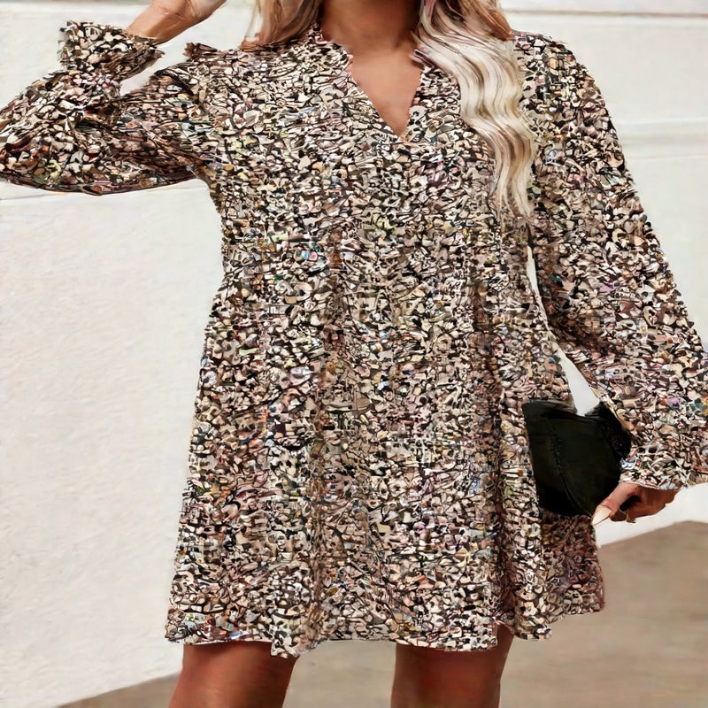 Fashion Printed Flared Long Dress with Bell Sleeves - Image 3