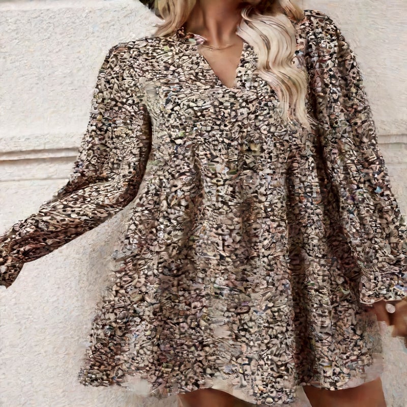 Fashion Printed Flared Long Dress with Bell Sleeves - Image 5