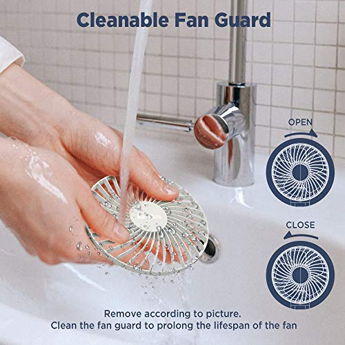 EasyAcc Personal Fans Portable Rechargeable, Washable Guard + Powerful + 180°Foldable + Professional ODM Fan + Durable, 4 Speeds Portable Cooling Fan for Travel Outdoor Office - Image 5