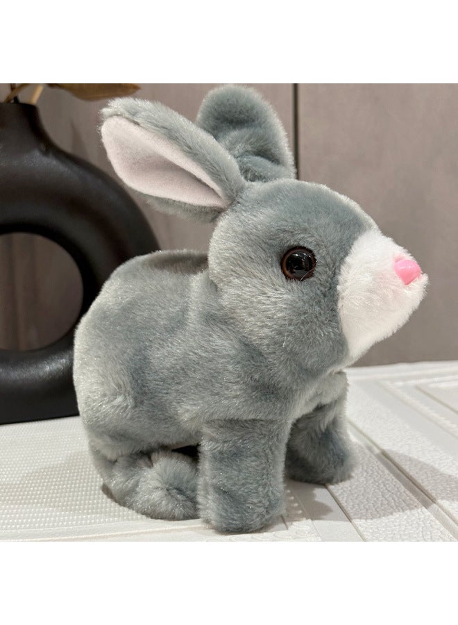 Cute Pet Toy Simulation Plush Electric Rabbit Voice Will Jump Tail Wagging Short Hair Cartoon Doll Doll Wholesale-Color:Electric Short-haired Rabbit (gray)-Height:18cm - Image 1