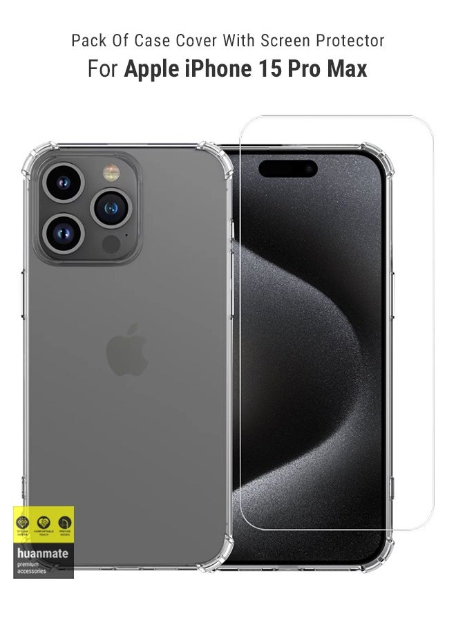 huanmate - 2 in 1 Protection Pack Of Case Cover With Tempered Glass Screen Protector For Apple iPhone 15 Pro Max Clear - Image 1