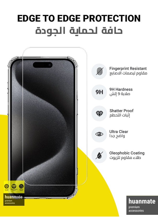 huanmate - 2 in 1 Protection Pack Of Case Cover With Tempered Glass Screen Protector For Apple iPhone 15 Pro Max Clear - Image 1