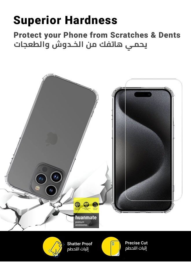 huanmate - 2 in 1 Protection Pack Of Case Cover With Tempered Glass Screen Protector For Apple iPhone 15 Pro Max Clear - Image 1