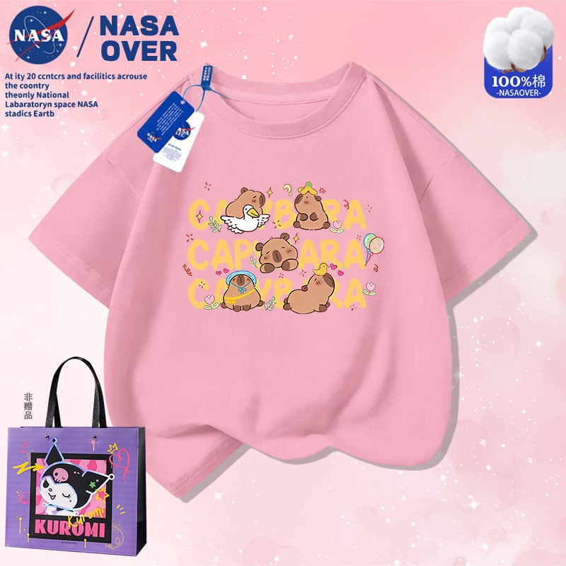 Nasa Co-Name Kapibalakatong Printed Short Sleeve Summer Cotton T-Shirt For Boys And Girls Fashionable Half Sleeve For Middle And Big Kids - Image 1