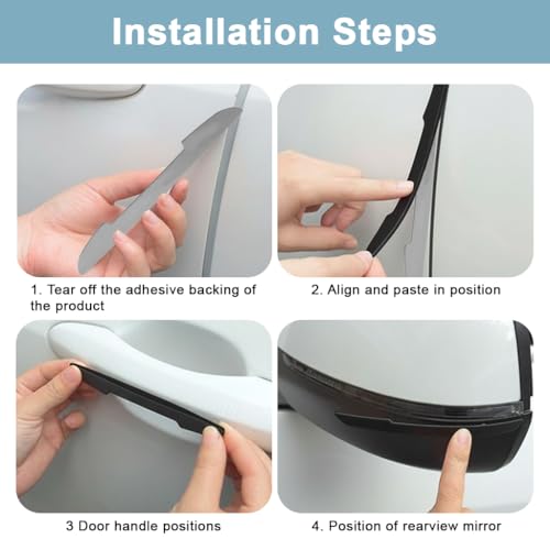 STHIRA® 4-Pack Car Door Guards Self Adhesive Bumper Strips PVC 0.6mm Thickness Low Profile Sporty Style Protective Strips for Front Rear Bumper,Door Handles and Rearview Mirror - Image 4