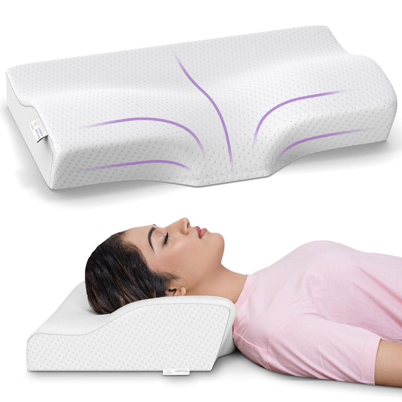 MYARMOR MY ARMOR Cervical Pillow for Neck Pain, Spondylitis Neck, Extra Curve Neck Support Contour, Orthopedic Memory Foam Pillow for Sleeping, Dual Height, White, Regular - Image 1