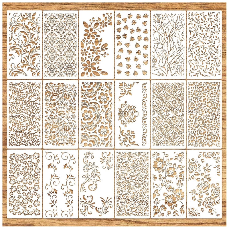 Yhliua Floral Stencils For Crafts Texture Leaf Background Stencils For Painting On Wood Reusable Border Art Paint Stencils And Patterns For Wall Scrapbook Cookie Canvas FurnitureFloral