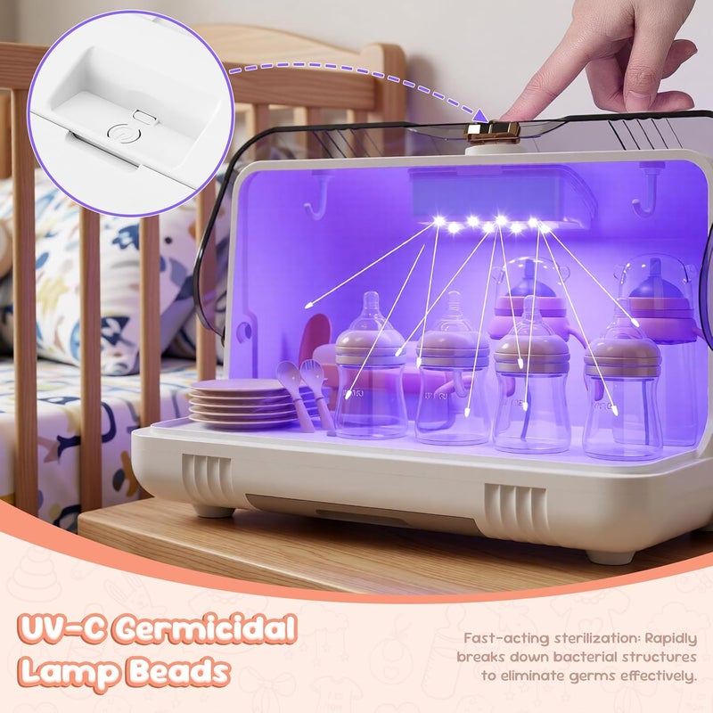 HIKKY رف تجفيف زجاجات الرضاعة بغطاء، محطة 2 في 1 بضوء UV-C - Image 3