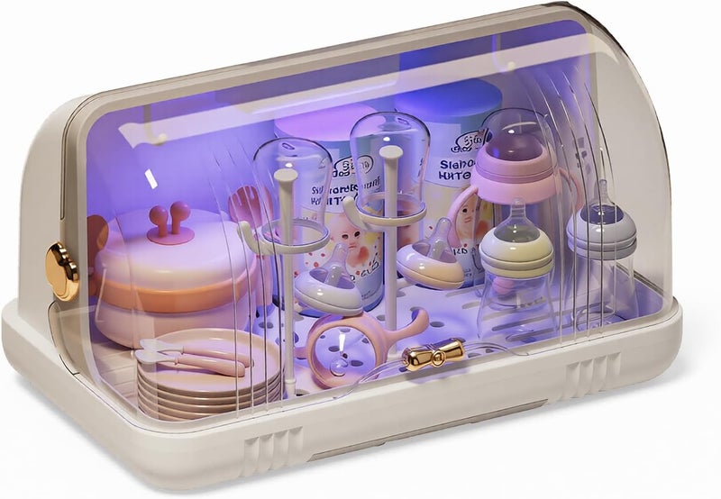 HIKKY رف تجفيف زجاجات الرضاعة بغطاء، محطة 2 في 1 بضوء UV-C - Image 1