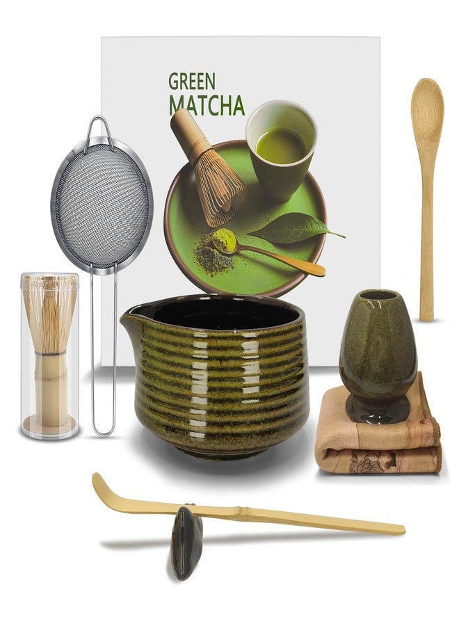 Essovee Matcha Whisk Set-8 Pcs Matcha Kit with Bamboo Matcha Whisk,Ceramic Bowl,Stainless Steel Sifter,Spoons,Whisk & Spoon Holders,Tea Cloth,Valentine's Day/Father's/Mother's Day Gifts - Image 1