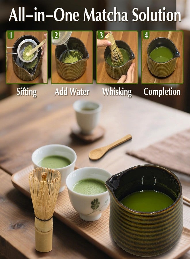 Essovee Matcha Whisk Set-8 Pcs Matcha Kit with Bamboo Matcha Whisk,Ceramic Bowl,Stainless Steel Sifter,Spoons,Whisk & Spoon Holders,Tea Cloth,Valentine's Day/Father's/Mother's Day Gifts - Image 5