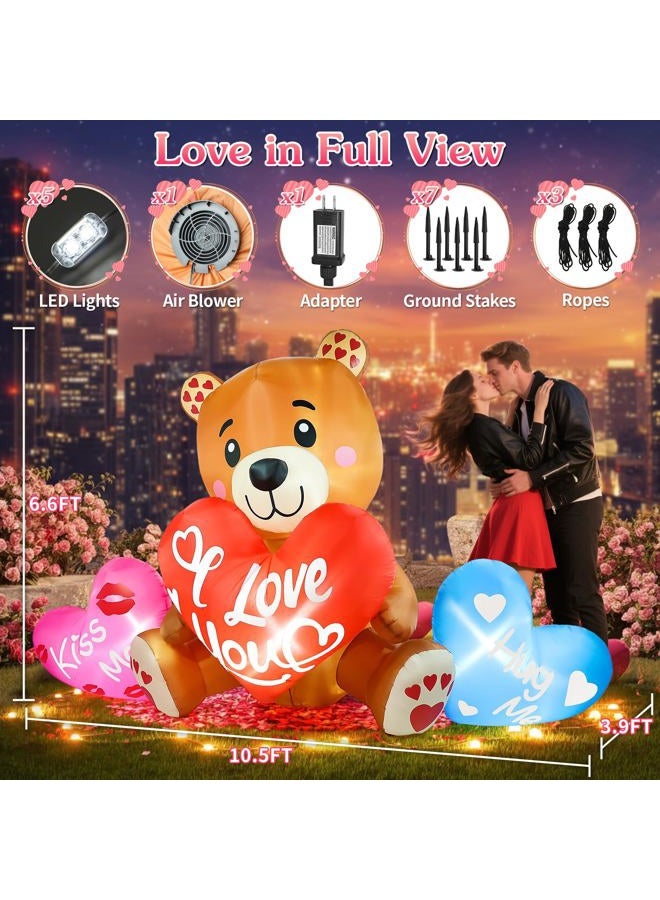 LeTime 10.5 FT Valentines Inflatables Outdoor Decorations Valentines Day Blow up Bear with Hearts and LED Lights for Holiday Party Outdoor Yard Garden Lawn Wedding Anniversary - Image 2