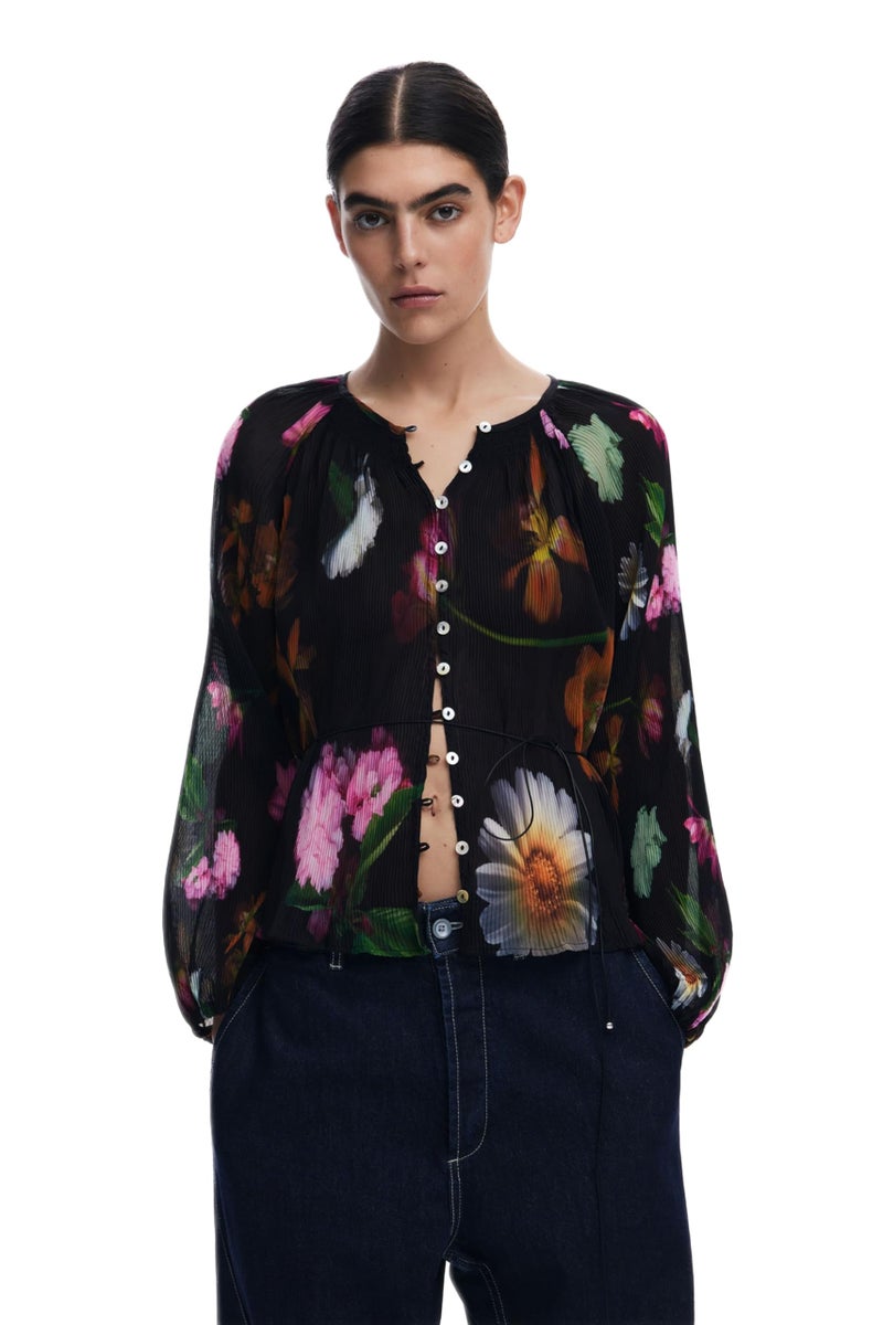 Desigual Womens Floral Blouse Black