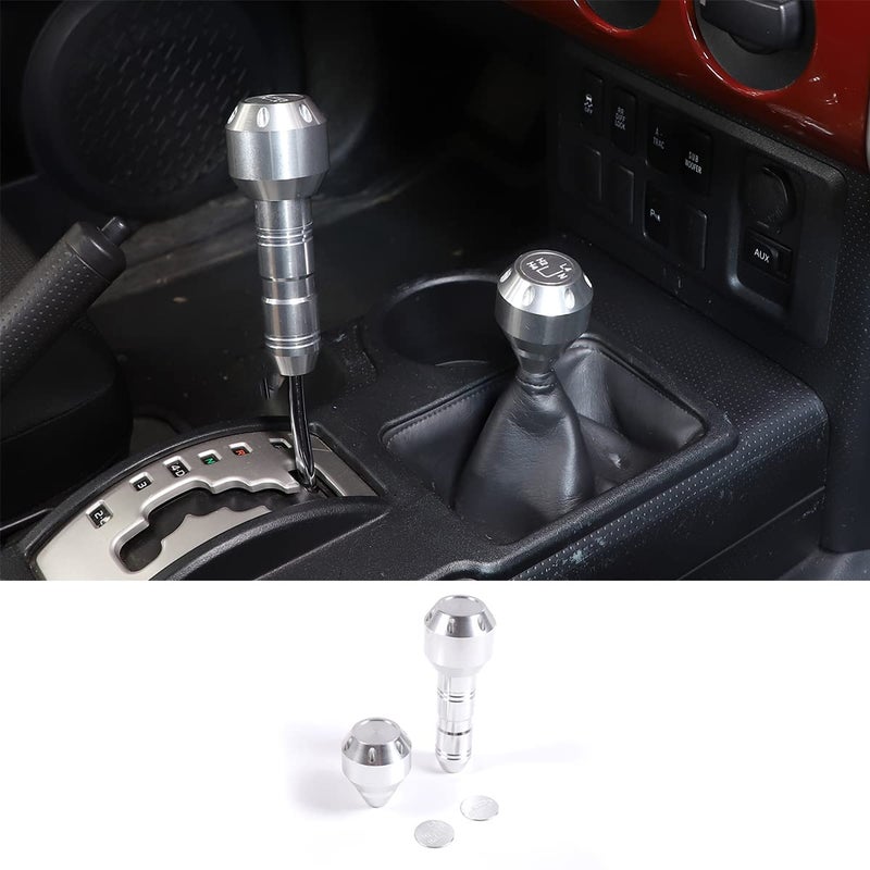 Fgtagtal Compatible with Toyota FJ Cruiser 20072021 Car Gear Shifter Head Replacement Aluminum Alloy Shifter Shift Button Knob Replacement Kit Silver