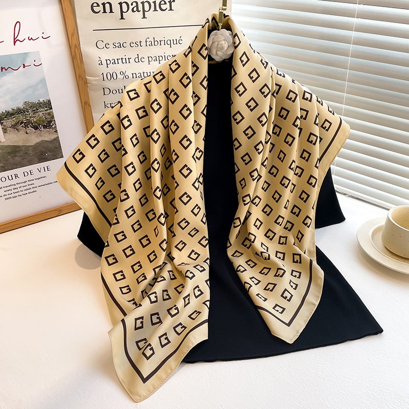 Rose Scarf Women's Twill Large Square Scarf All-match Decorative Shawl Autumn and Winter Scarf Color Matching Fashion Scarf Sunscreen  - Image 5