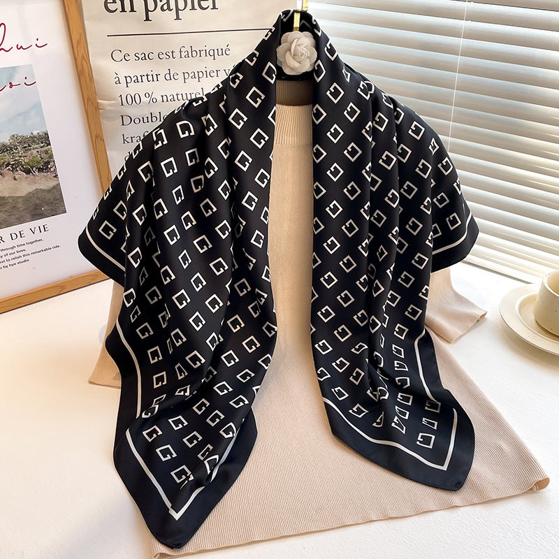 Rose Scarf Women's Twill Large Square Scarf All-match Decorative Shawl Autumn and Winter Scarf Color Matching Fashion Scarf Sunscreen  - Image 4