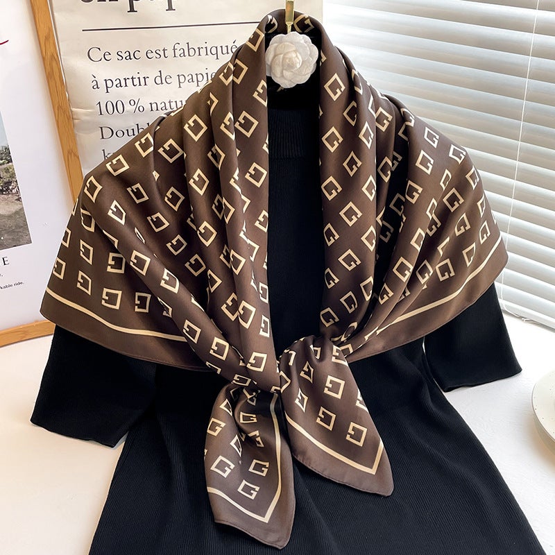 Rose Scarf Women's Twill Large Square Scarf All-match Decorative Shawl Autumn and Winter Scarf Color Matching Fashion Scarf Sunscreen  - Image 3