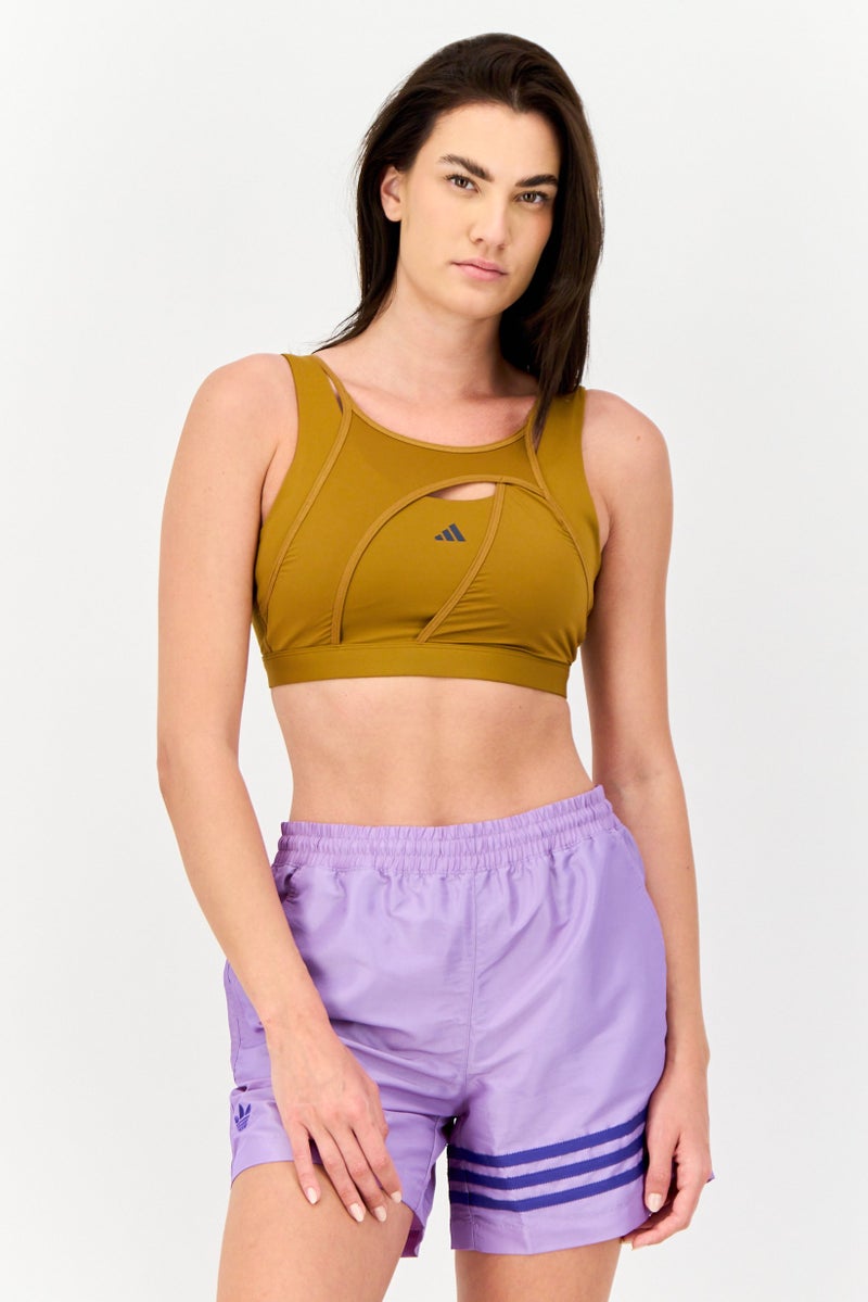 Adidas Women Padded Brand Logo Training Sport Bra, Brown  - Image 1