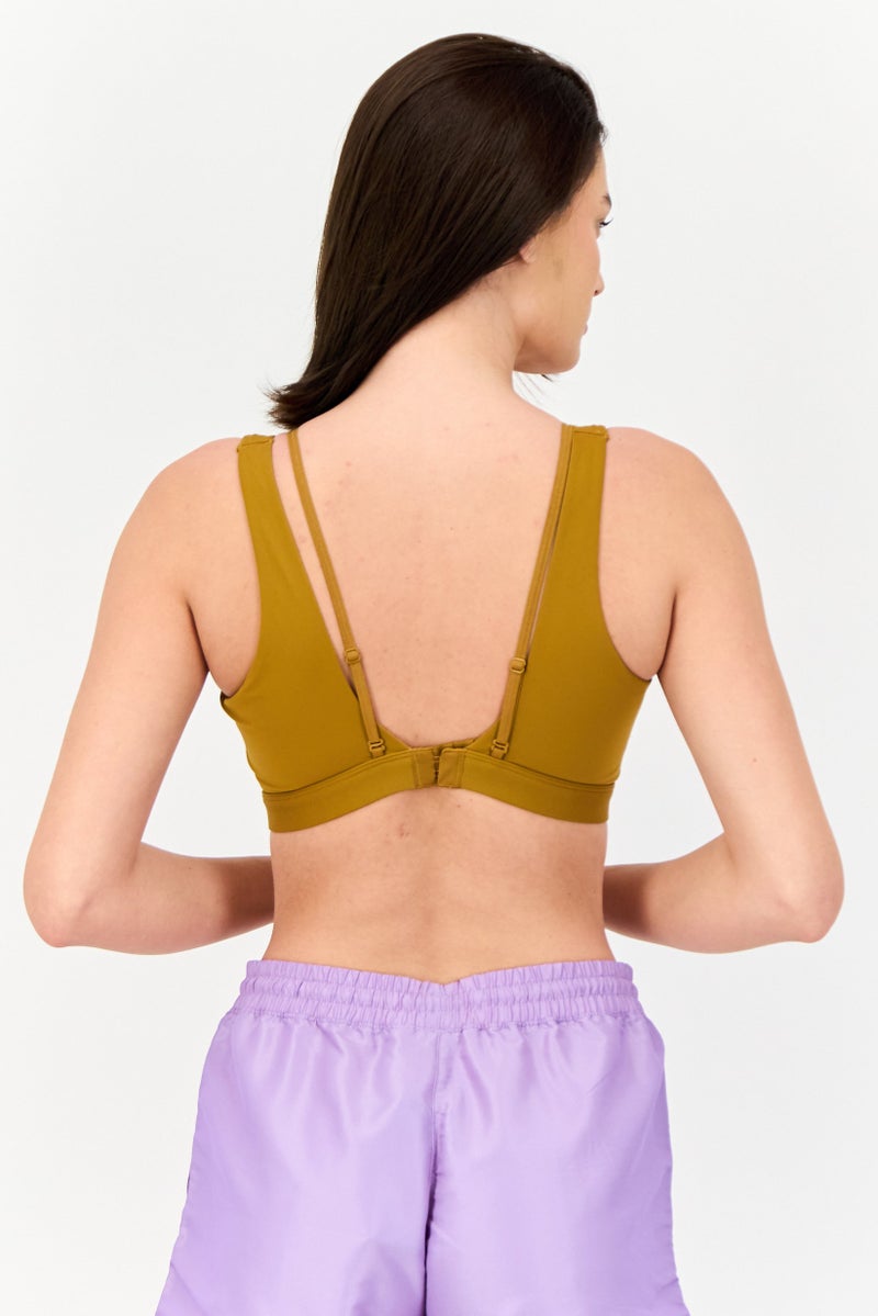 Adidas حمالة صدر رياضية مبطنة للنساء بشعار العلامة التجارية، بني - Image 2