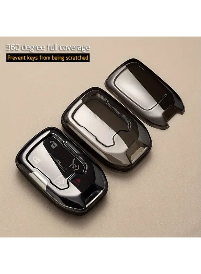 TPU Key Fob Cover Full Protection Case With Transparent Black Single Shell Compatible With Chevrolet Suburban Tahoe Yukon XL GMC Terrain Smart Key Remote Control Premium Keychain Protector - Image 1