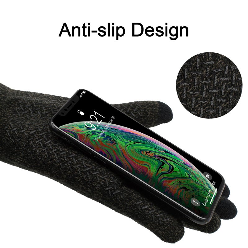 ViGrace Winter Touchscreen Gloves for Men & Women with 3 Fingers Thickened Wool Dual-layer Touch Screen Warm Lined Anti-Slip Thermal Knit Driving Texting Glove(Black, Thickened, Medium) - Image 3