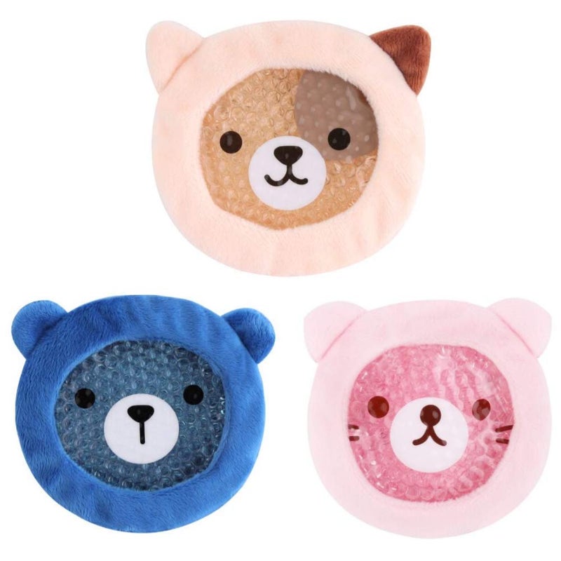 FOMI Premium Kids Hot Cold Ice Packs 3 Pack Soft Colorful Sleeves Fun Animal Designed Children Gel Bead Wrap Pain Relief for Kids Boo Boos Fever Wisdom Teeth Tired Eyes Headaches