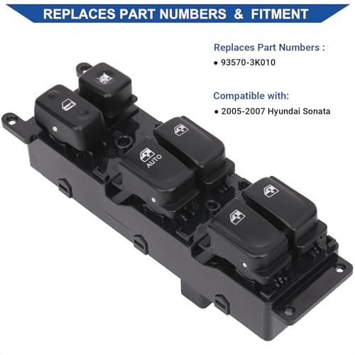 Obaee Master Window Switch Power Control Button Front Left Driver Side Compatible with 2005 2006 2007 Hyundai Sonata, Replacement OEM 93570-3K010 935703K010, 8+6 Pins - Image 2