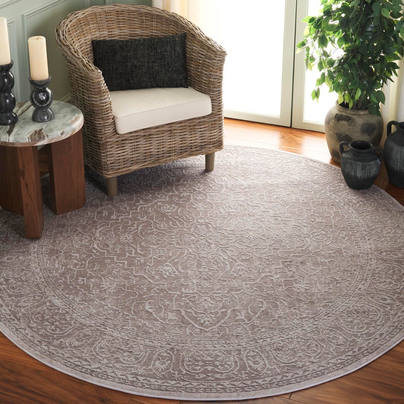 Safavieh SAFAVIEH Reflection Collection Area Rug  67 Round Beige  Cream Vintage Distressed Design NonShedding  Easy Care Ideal for High Traffic Areas in Living Room Bedroom RFT670A 
