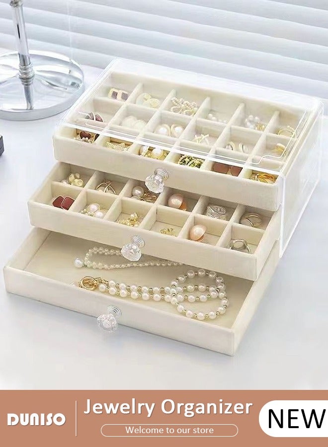 DUNISO Acrylic Jewelry Organizer Box with Tissue Box, 3 Drawers Clear Anti-oxidation Jewelry Boxes for Women, Detachable Velvet Jewelry Display Case for Earring, Bangle, Bracelet, Necklace and Rings Holde  - Image 1