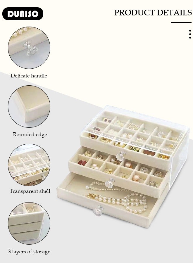 DUNISO Acrylic Jewelry Organizer Box with Tissue Box, 3 Drawers Clear Anti-oxidation Jewelry Boxes for Women, Detachable Velvet Jewelry Display Case for Earring, Bangle, Bracelet, Necklace and Rings Holde  - Image 2