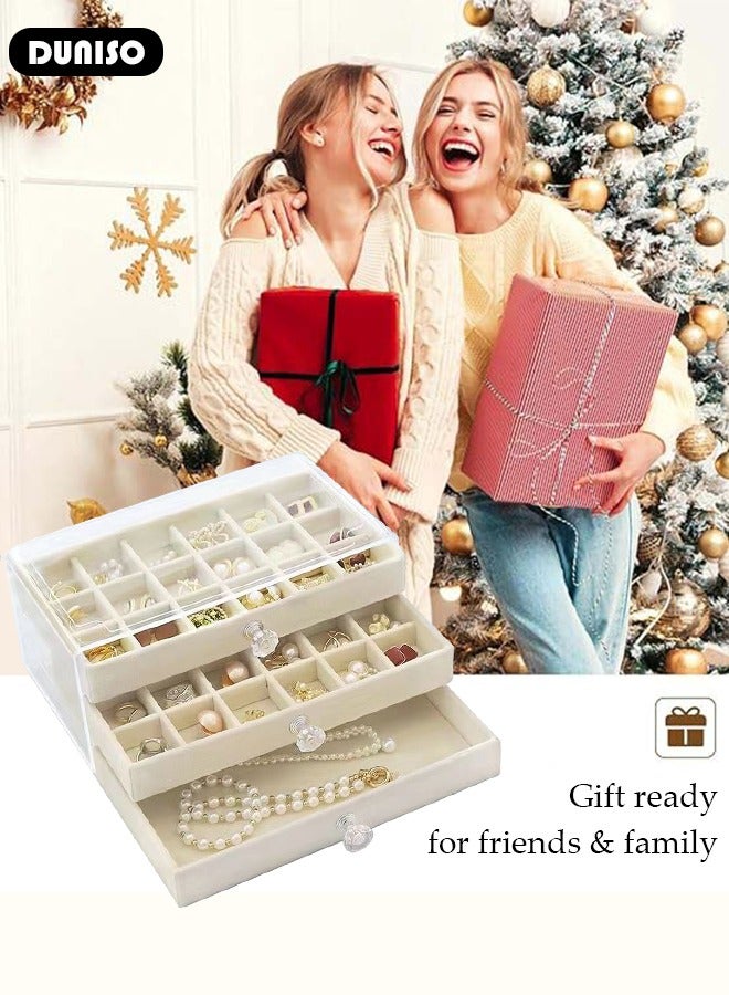 DUNISO Acrylic Jewelry Organizer Box with Tissue Box, 3 Drawers Clear Anti-oxidation Jewelry Boxes for Women, Detachable Velvet Jewelry Display Case for Earring, Bangle, Bracelet, Necklace and Rings Holde  - Image 3