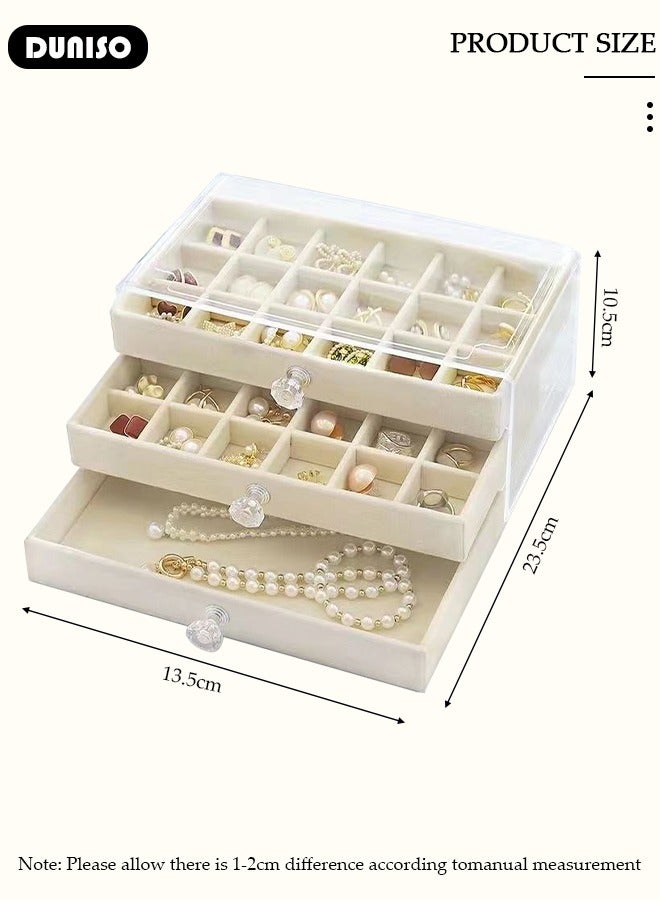 DUNISO Acrylic Jewelry Organizer Box with Tissue Box, 3 Drawers Clear Anti-oxidation Jewelry Boxes for Women, Detachable Velvet Jewelry Display Case for Earring, Bangle, Bracelet, Necklace and Rings Holde  - Image 4