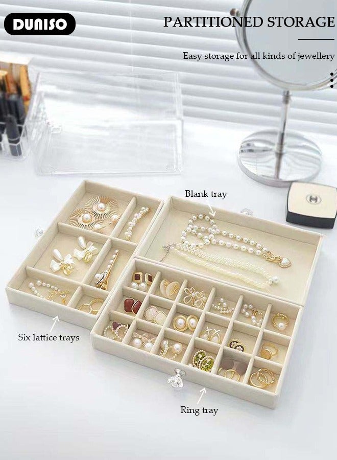 DUNISO Acrylic Jewelry Organizer Box with Tissue Box, 3 Drawers Clear Anti-oxidation Jewelry Boxes for Women, Detachable Velvet Jewelry Display Case for Earring, Bangle, Bracelet, Necklace and Rings Holde  - Image 5