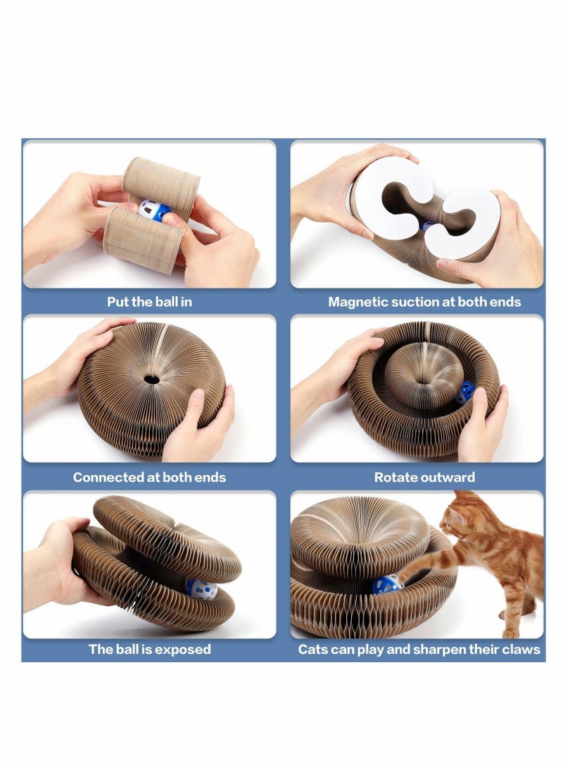 Excefore Cat Scratching Board, Magic Organ Cat Scratching Board, Foldable Lounge Cat Grinding Claw Scratching Board with Interactive Bell Ball Catnip Cat Toy, Corrugated Cardboard - Image 2