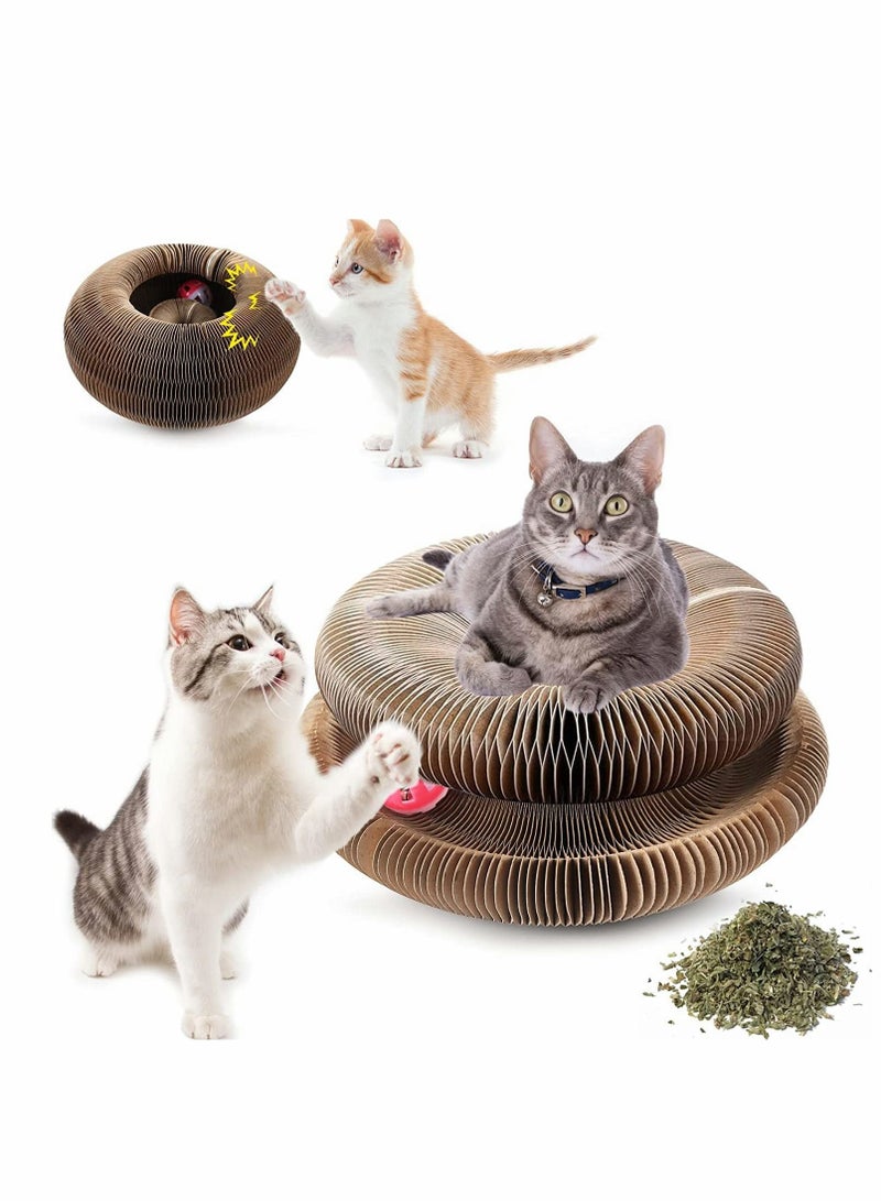 Excefore Cat Scratching Board, Magic Organ Cat Scratching Board, Foldable Lounge Cat Grinding Claw Scratching Board with Interactive Bell Ball Catnip Cat Toy, Corrugated Cardboard - Image 1