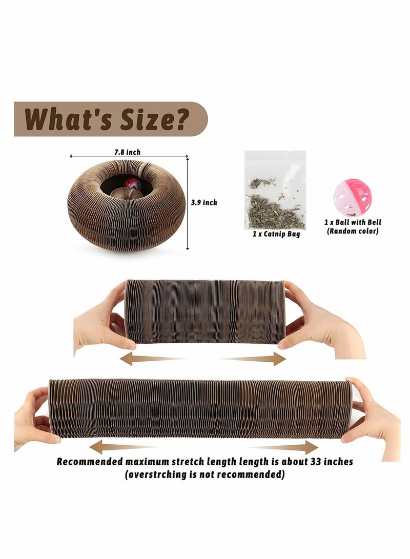 Excefore Cat Scratching Board, Magic Organ Cat Scratching Board, Foldable Lounge Cat Grinding Claw Scratching Board with Interactive Bell Ball Catnip Cat Toy, Corrugated Cardboard - Image 4