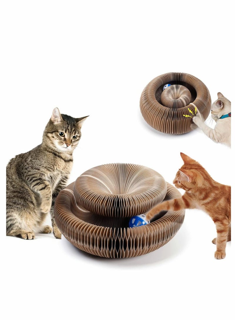 Excefore Cat Scratching Board, Magic Organ Cat Scratching Board, Foldable Lounge Cat Grinding Claw Scratching Board with Interactive Bell Ball Catnip Cat Toy, Corrugated Cardboard - Image 3
