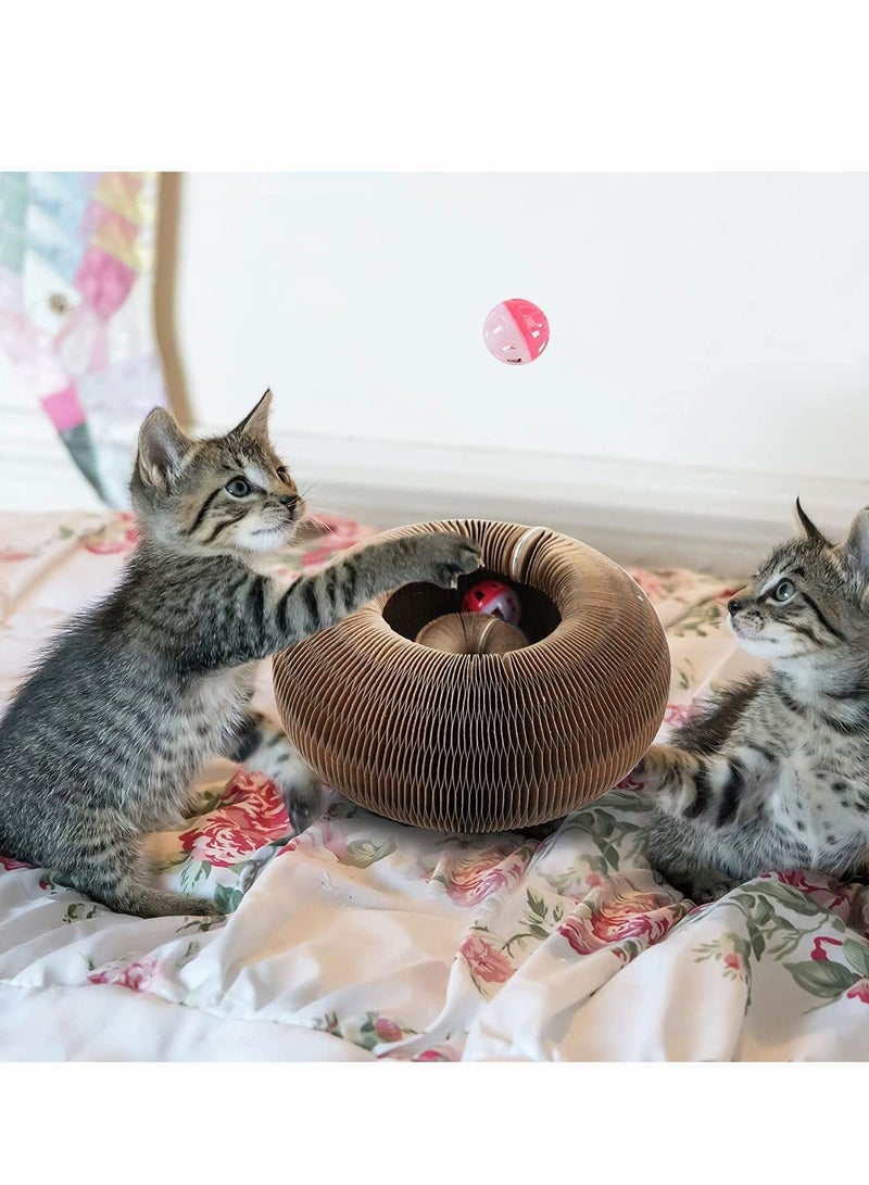 Excefore Cat Scratching Board, Magic Organ Cat Scratching Board, Foldable Lounge Cat Grinding Claw Scratching Board with Interactive Bell Ball Catnip Cat Toy, Corrugated Cardboard - Image 5