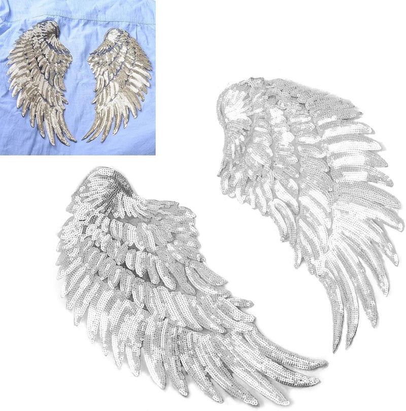 HEEPDD 1 Pair Sequin Wing Appliques, Iron On Patch, Bling Decoration for Jackets or Valentine's Gifts 1 Pair Sequin Wing Appliques, Cloth Sequins Nan Sewing Embroidery - Image 2