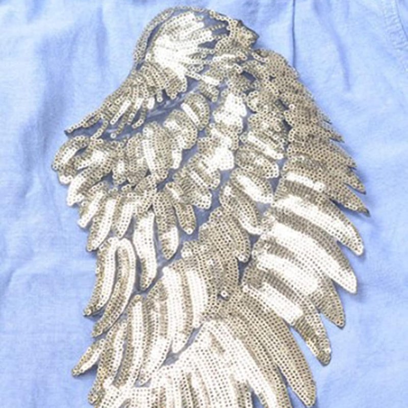 HEEPDD 1 Pair Sequin Wing Appliques, Iron On Patch, Bling Decoration for Jackets or Valentine's Gifts 1 Pair Sequin Wing Appliques, Cloth Sequins Nan Sewing Embroidery - Image 3