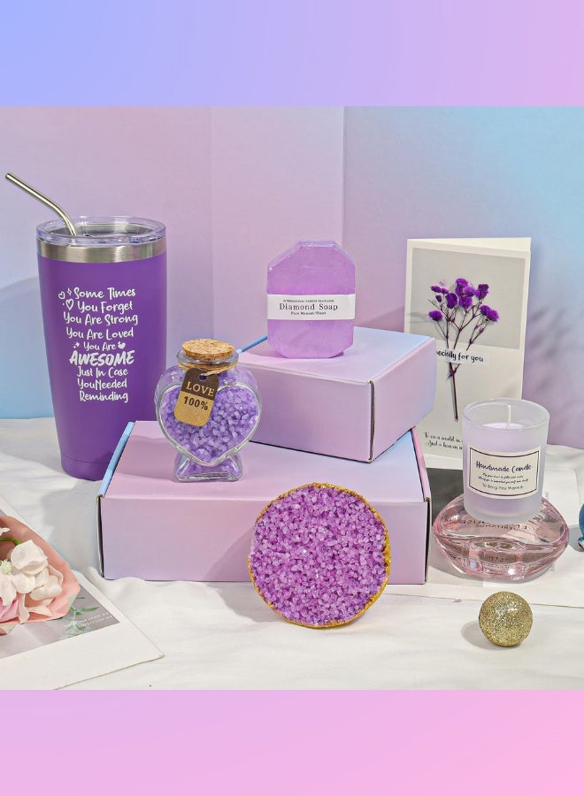 ج ت س آ ل علبة هدايا سبا فاخرة باللون البنفسجي للنساء – مجموعة عناية ذاتية من 8 قطع تشمل كوب "Not a Day Over Fabulous"، شمعة، صابون ماسي، كرة استحمام والمزيد – هدية بنفسجية أنيقة لأعياد الميلاد أو الشفاء العاجل للأم، الأخت، الصديقة أو الحبيبة - Image 5