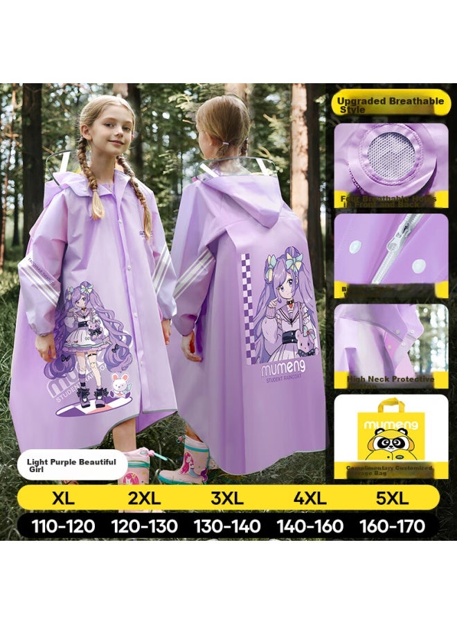 Moremerry Children's Raincoat, Full-body Waterproof For Boys And Girls, Elementary And Middle School Students' School Rain Poncho, Pretty Girl Style, 5XL - Image 1