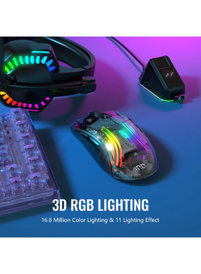 Attack Shark X2 Pro Transparent Wireless Gaming Mouse – 4000 DPI, Tri-Mode (2.4GHz/Bluetooth/Wired USB-C), RGB Lighting, PixArt PAW3212 Sensor, Silent Clicks, Rechargeable Battery with Charging Dock, Ergonomic Design | Black - Image 5